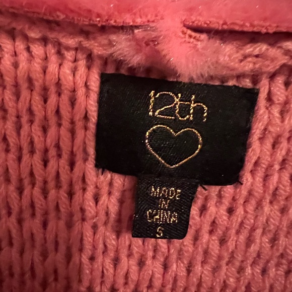 12th Heart Women’s Long Line Open Front Sweater/Fabric Vest w/Faux Fur Pink S - Picture 3 of 12